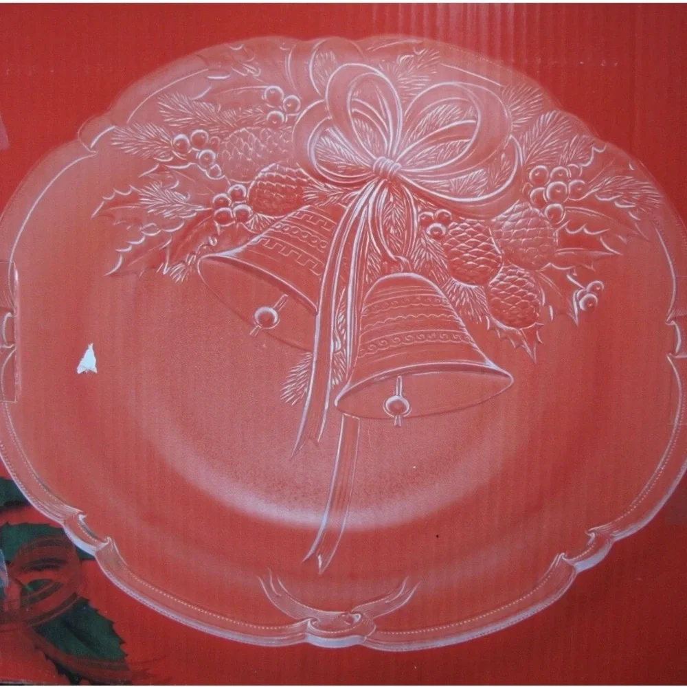 Mikasa Crystal Holiday Bells Christmas themed CANDY platter 14.75